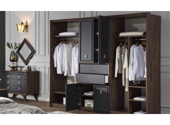 Шестистворчатый распашной шкаф для одежды и белья с зеркалом в спальню Алегро ALEG-34