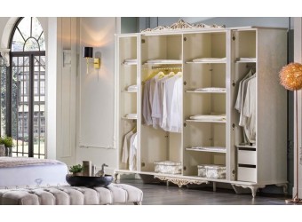 Шестистворчатый распашной шкаф для одежды и белья с зеркалом в спальню Мариана MARI