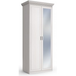 Шкаф 2-х дверный с глухой дверью и зеркальной Неаполь Ясень анкор светлый (патина "серебро")