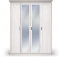 Шкаф 4-х дверный с зеркальными и глухими дверями Неаполь Ясень анкор светлый (патина "серебро")