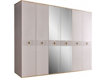 Шестистворчатый шкаф для одежды с зеркалом Rimini Solo РМШ1/6 (s) (слоновая кость)