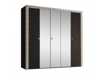 Пятистворчатый шкаф для одежды с зеркалом Тиффани Премиум ТФШ1/5(П) (черный, серебро)